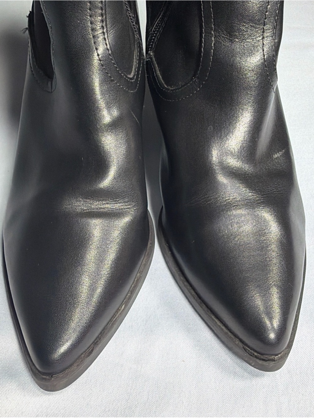 Pointed Toe Black Leather Ankle Boots